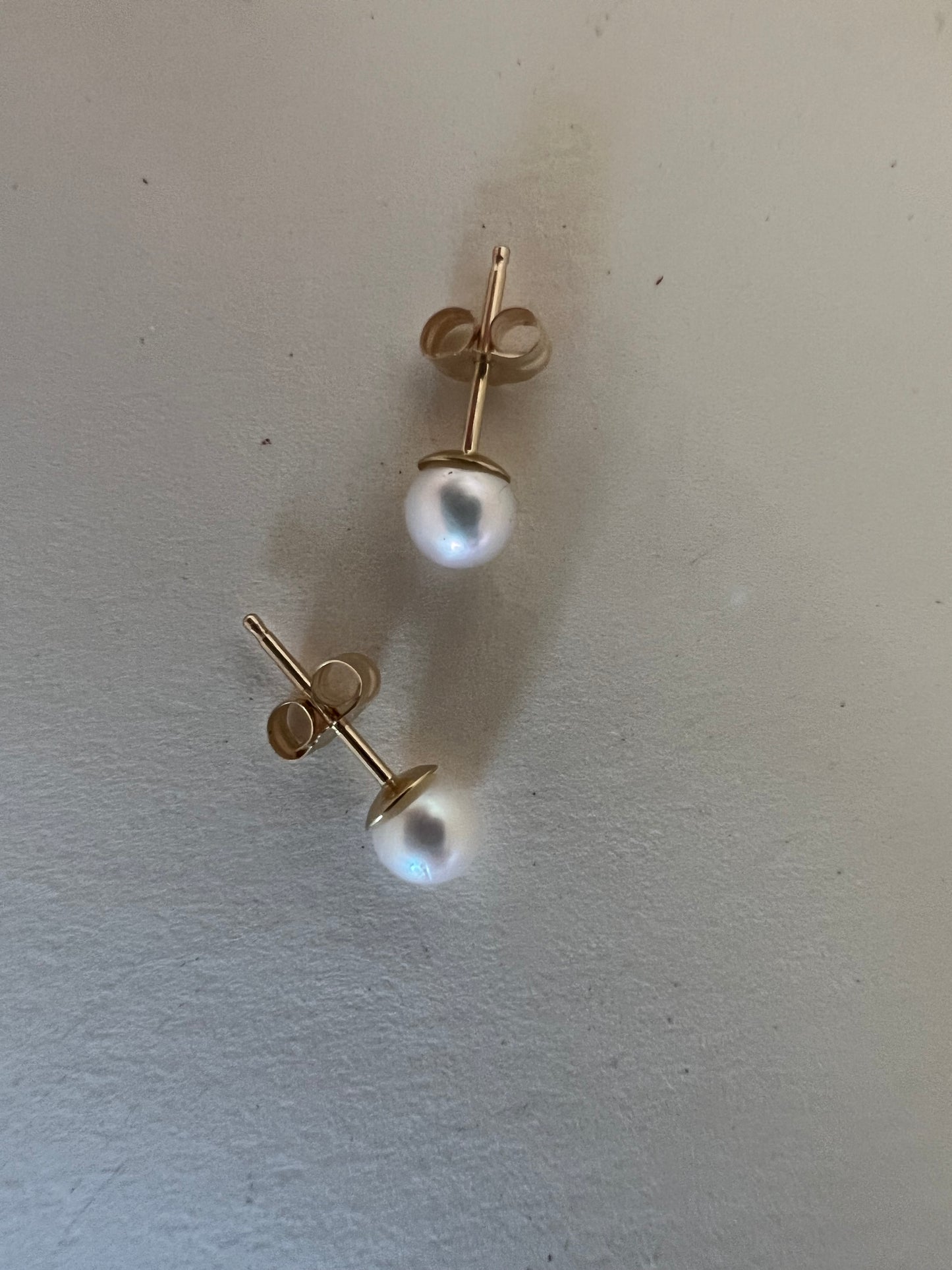 Pearl post earrings, 14k gold