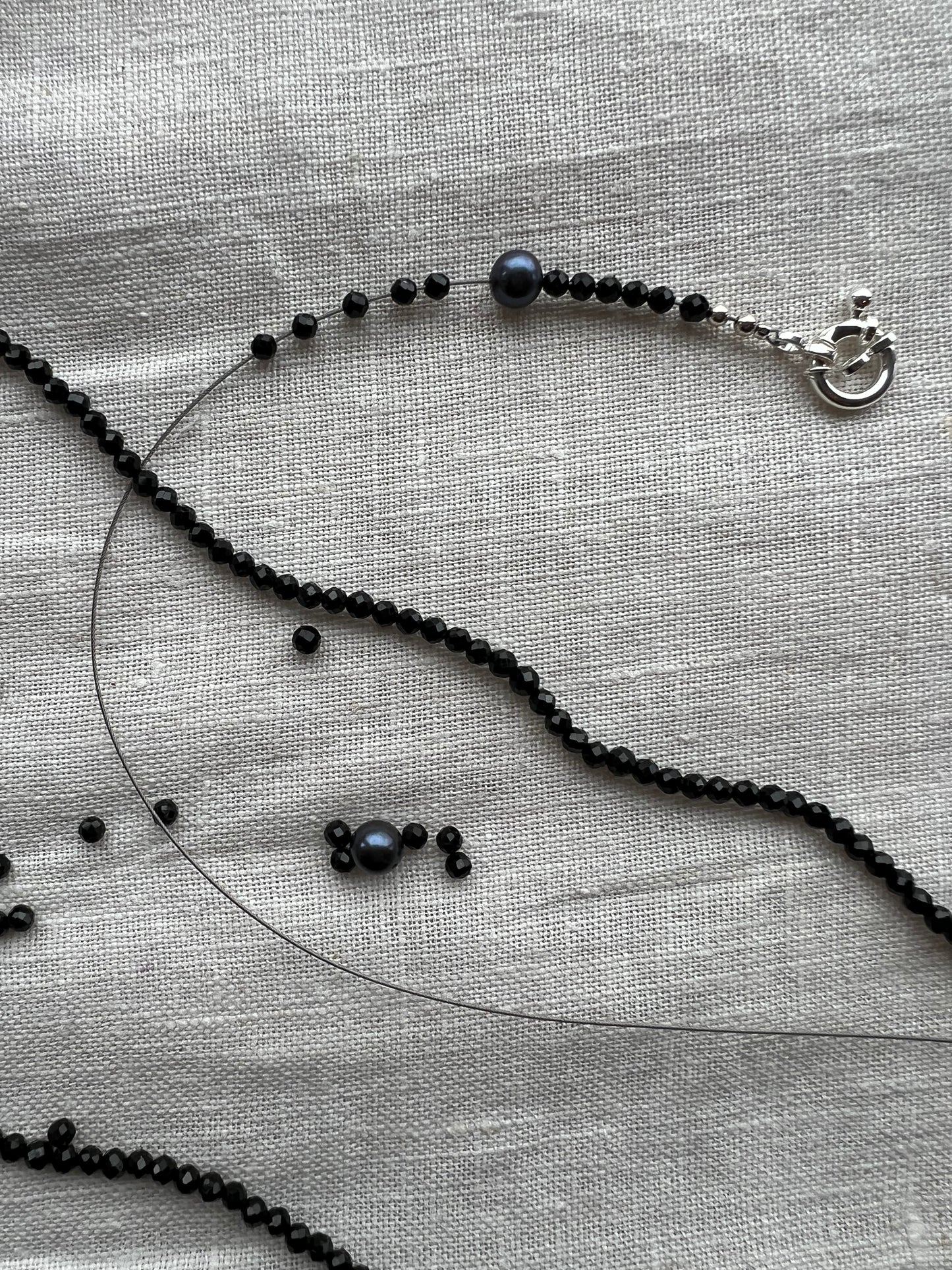 Gemstone Annual Necklace- Black Tourmaline and Pearl