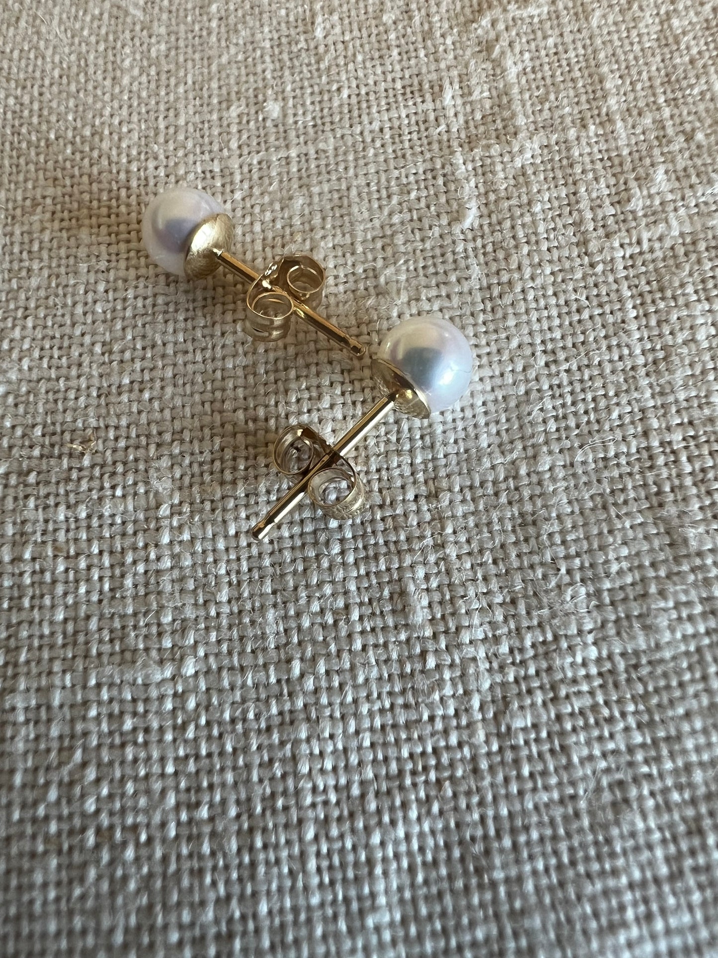 Pearl post earrings, 14k gold